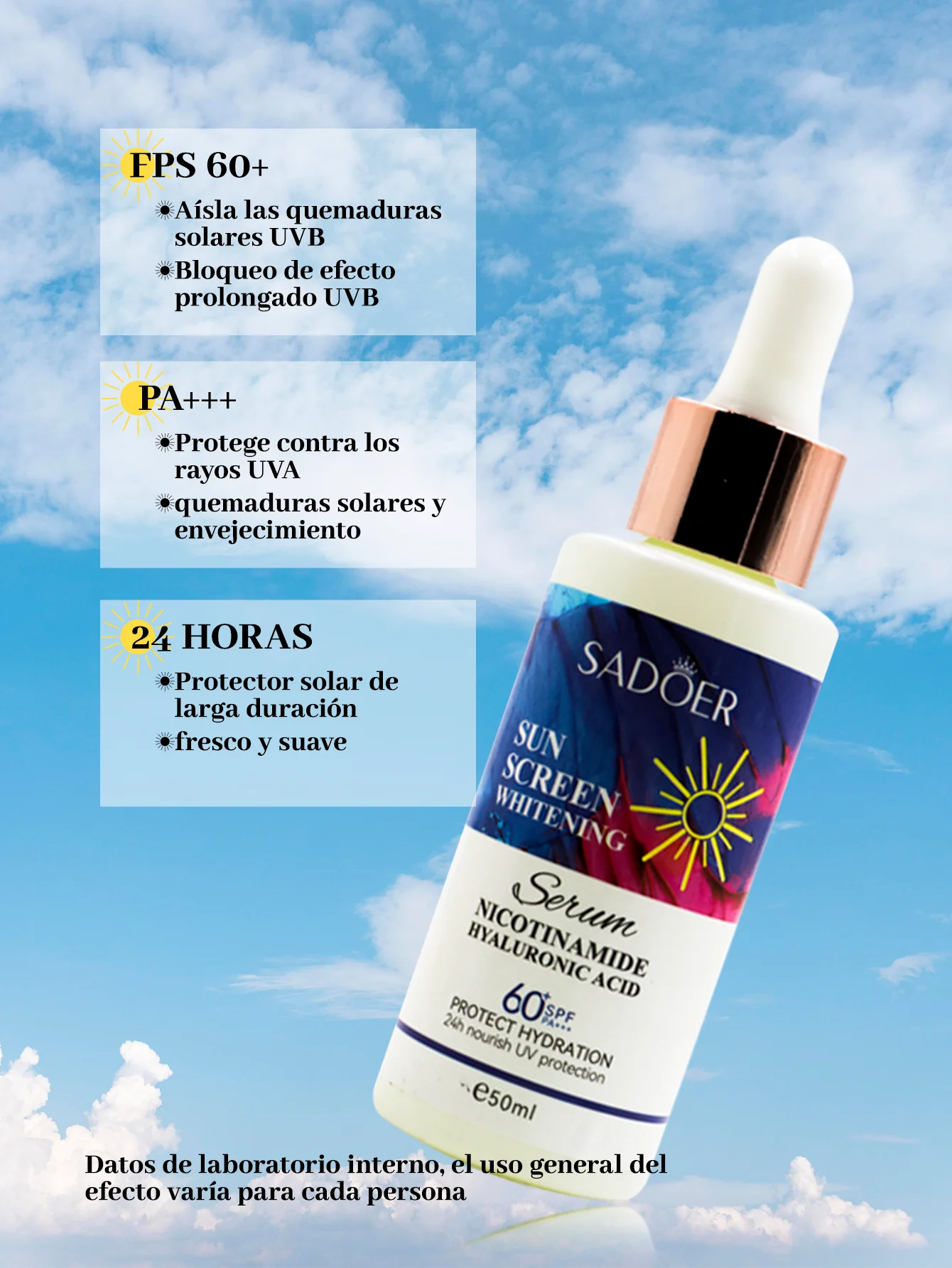 Suero con protección solar UVA/UVB con FPS para la cara Suero con protección solar UVA/UVB con FPS para la cara