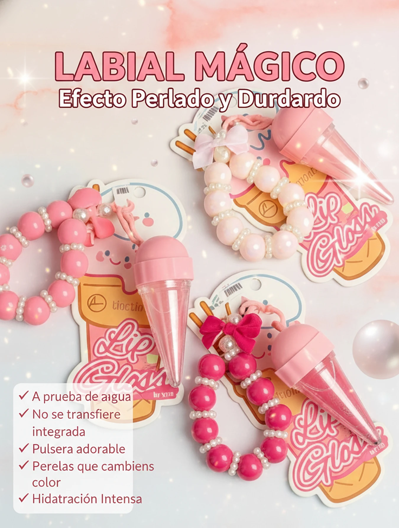 Brillo labial vegano tipo helado con efecto perlado cambiacolor Brillo labial vegano tipo helado con efecto perlado cambiacolor