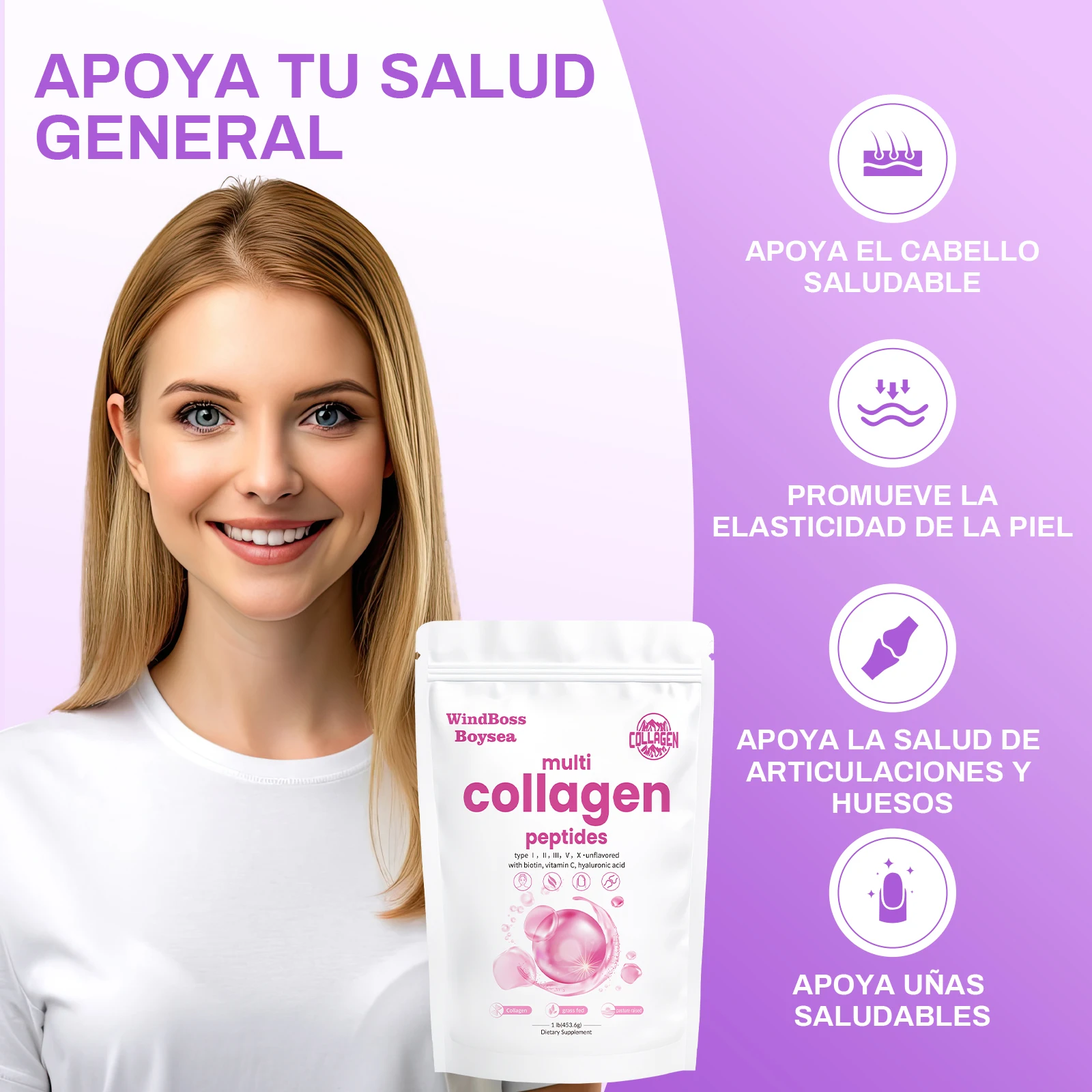 Polvo de Péptidos de Colágeno Hidrolizado Múltiple con Tipos I II III V X Biotina y Vitamina C Polvo de Péptidos de Colágeno Hidrolizado Múltiple con Tipos I II III V X Biotina y Vitamina C