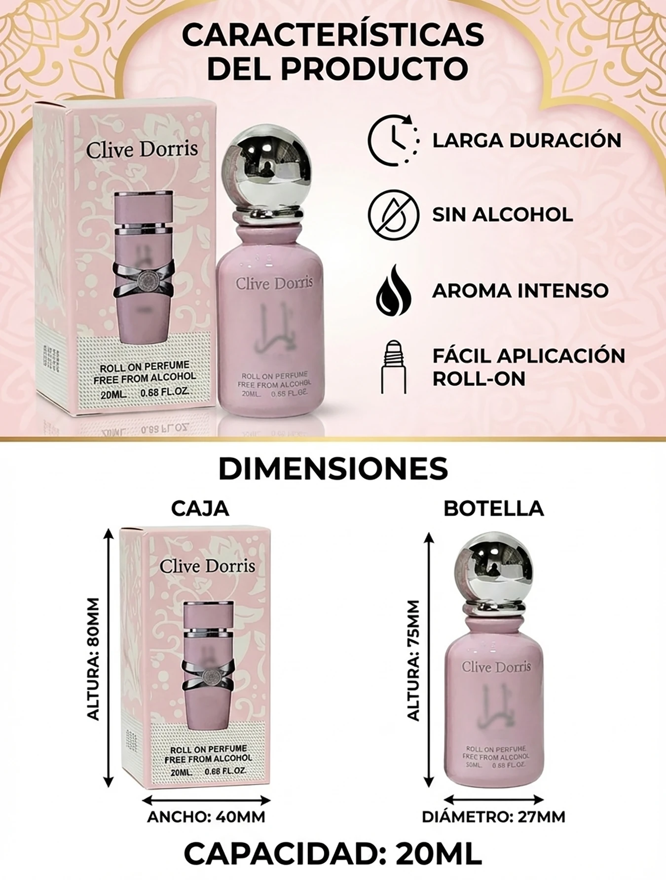 Perfume Roll-On Clive Dorris Mujer 20ML Fragancia Árabe Perfume Roll-On Clive Dorris Mujer 20ML Fragancia Árabe