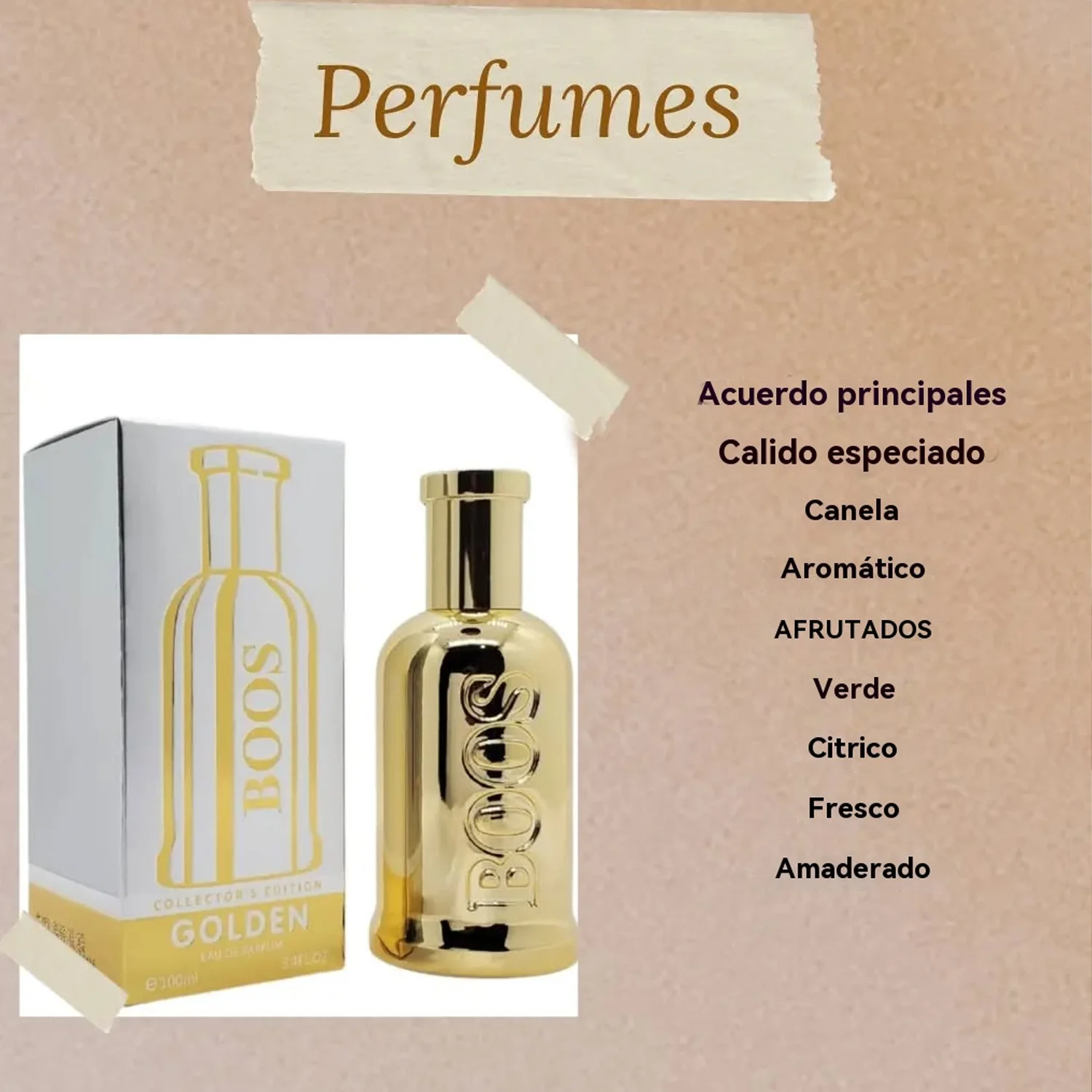 Perfume dorado de moda para hombre 100 ml aroma amaderado fresco Perfume dorado de moda para hombre 100 ml aroma amaderado fresco