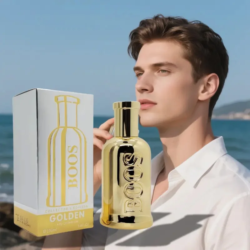 Perfume dorado de moda para hombre 100 ml aroma amaderado fresco Perfume dorado de moda para hombre 100 ml aroma amaderado fresco